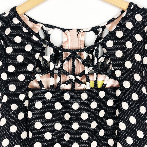 Anthropologie Maeve Nikola Polka Dot Mini Dress | Black White | Size 4 - Picture 3 of 14